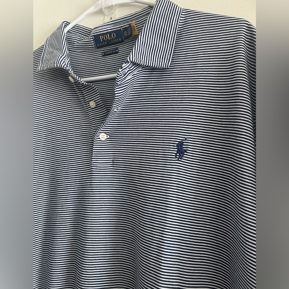 Ralph Lauren Navy and White Thin-Stripe Polo - Picture 5 of 5